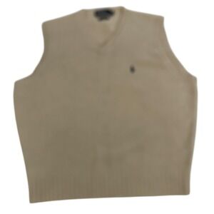 Polo Ralph Lauren Sweater Vest Mens Large Beige Lambswool V Neck Knit Pullover